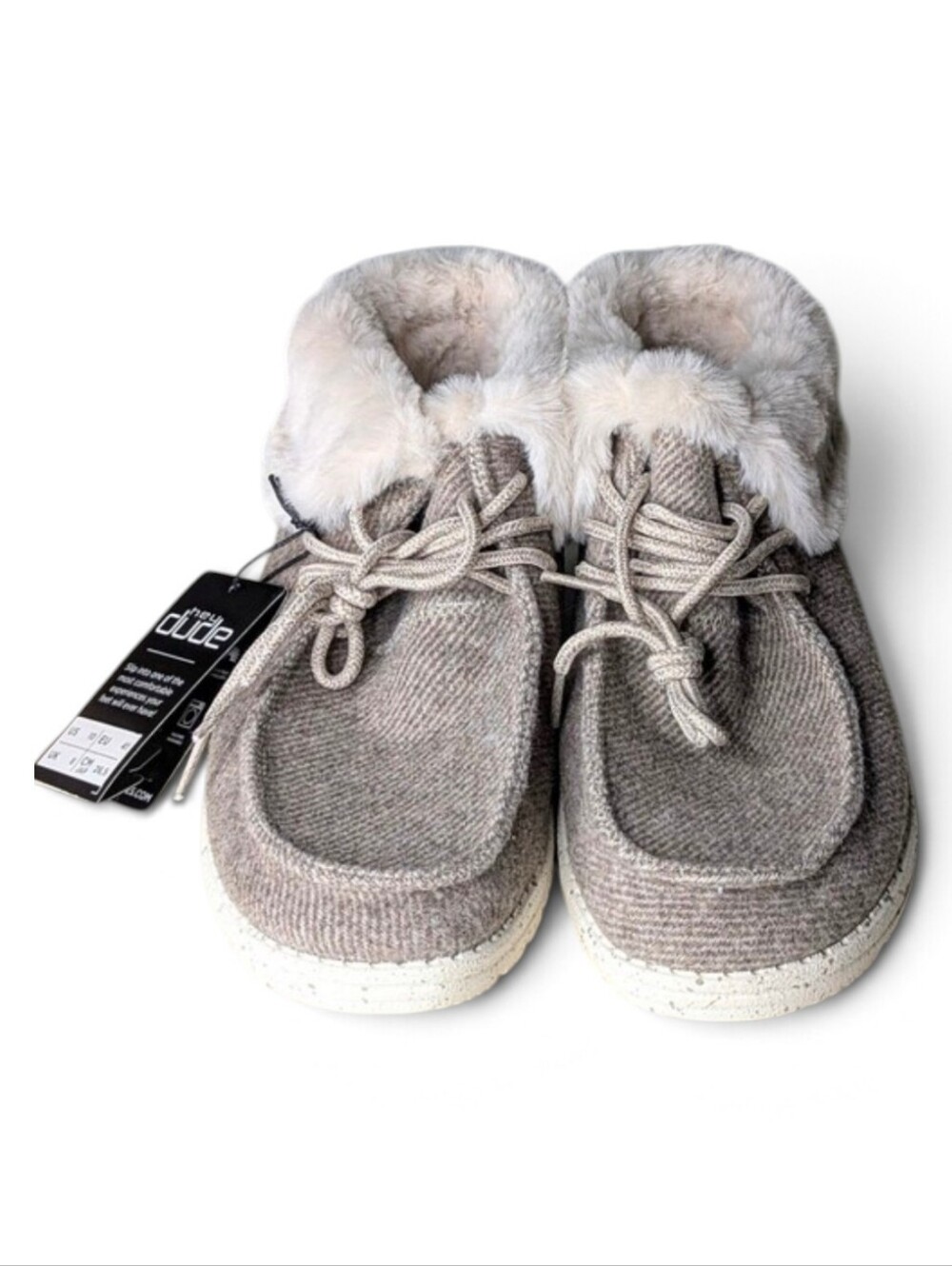 Hey Dude Wendy Fold Nut Tweed Faux Fur Tie Up Slipper Shoes 10 41 New With Tags